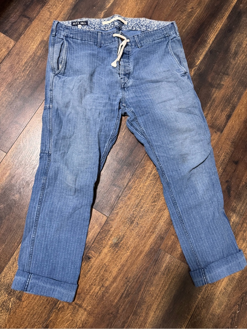 Alex Mill Indigo Floral-Trim Denim Joggers size large jeans buttonfly L loose